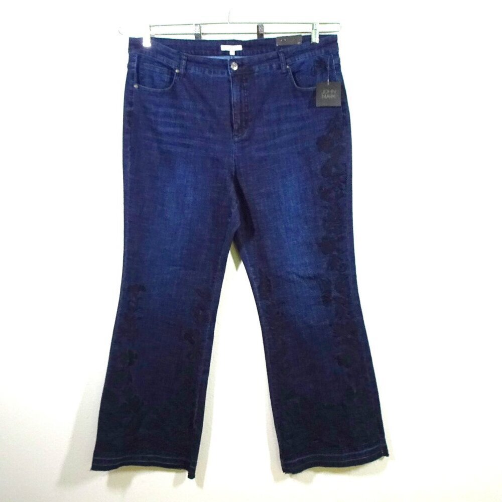 John Mark Embroidered Jeans Women's Plus Size 18W Blue Denim Stretch Flare